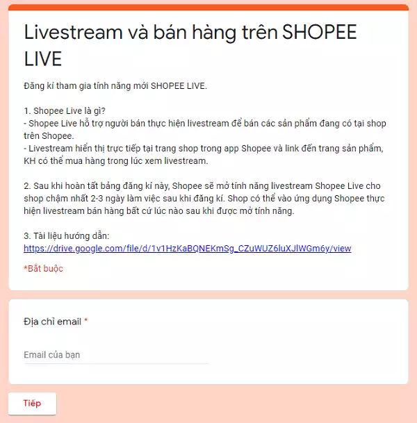 Đăng ký sử dụng tính năng livestream trên Shopee